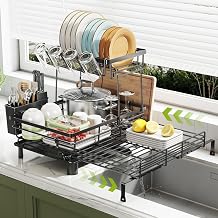 2-Tier Expandable Dish Drying Rack for Kitchen Counter, Black