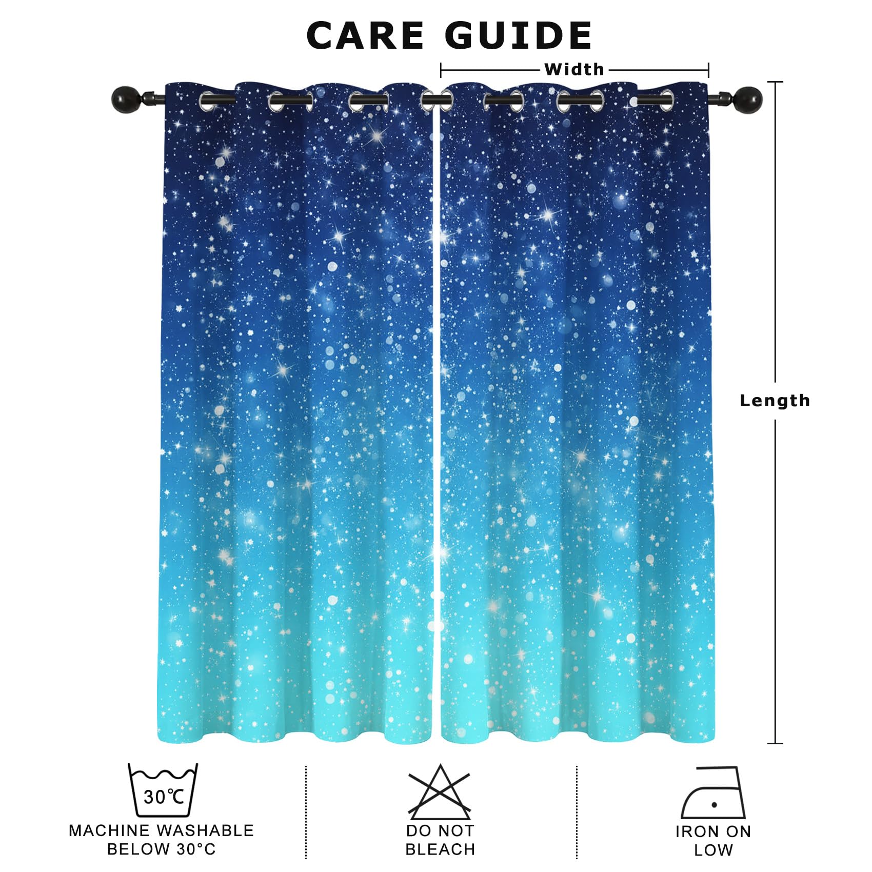 Glitzer Sternenhimmel Vorhänge Blickdicht mit ösen Blau Gardinen Galaxy Muster Gardinen Wohnzimmer Verdunklungsvorhänge für Schlafzimmer Fenster Vorhang 200 cm Lang 2er Set