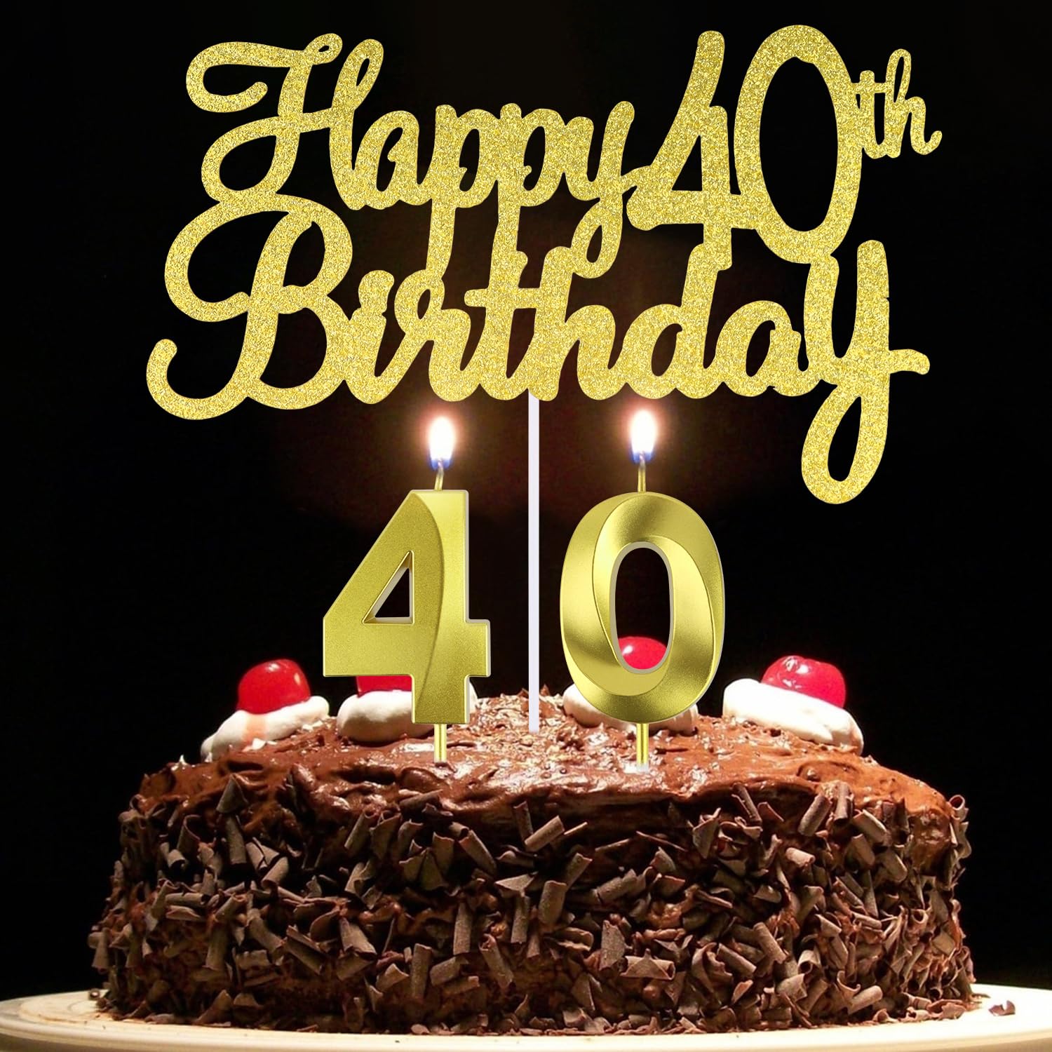 Happy 40th Birthday Cake Topper + 40th Birthday Candles, 40 th Birthday Cake Decorations, Number 40 Candles 40 Cake Topper, 40 th Birthday Decorations for Men and Women (40)