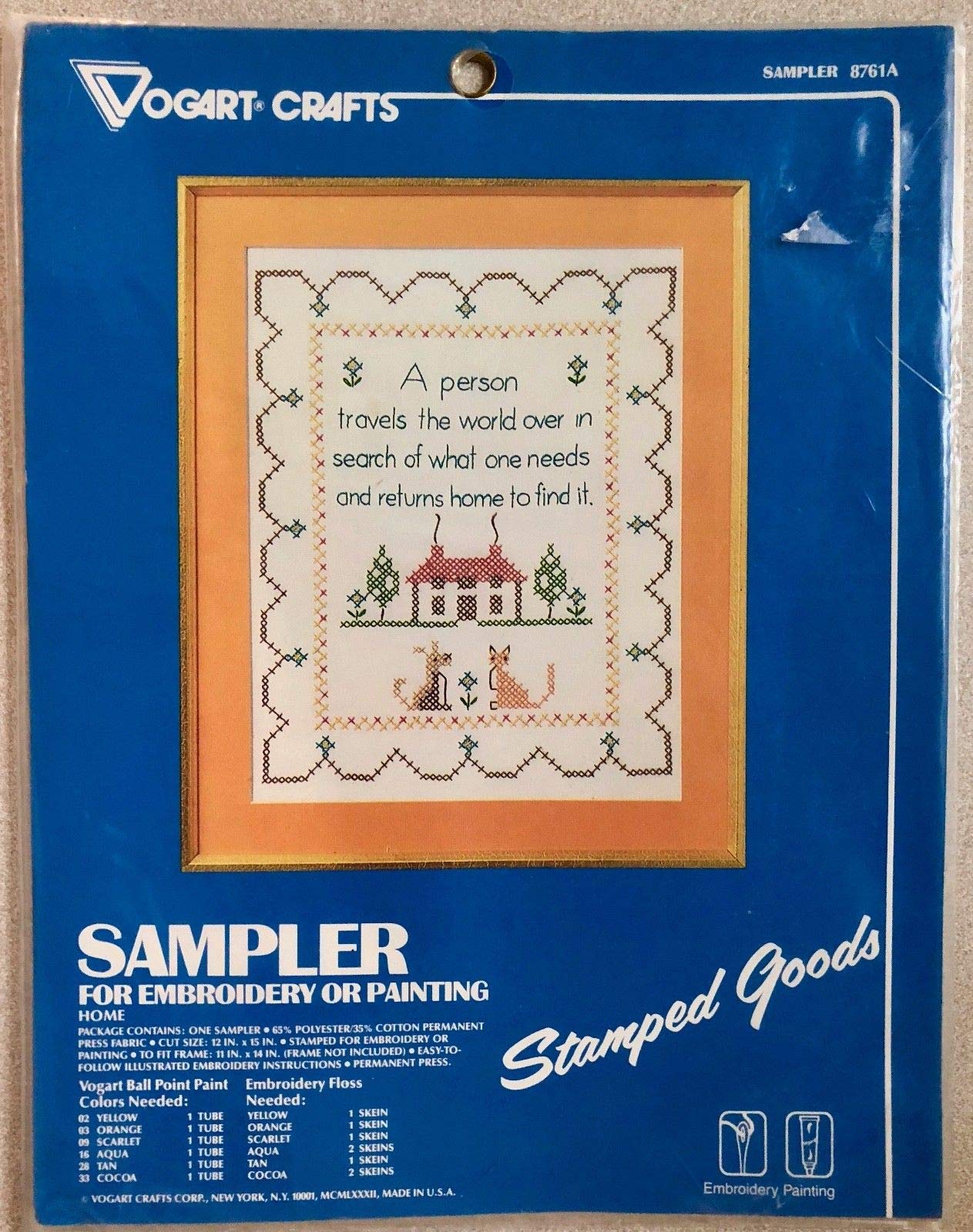 Vintage Vogart Crafts"Home Sampler" #8761A Stamped Pattern 11" x 14"