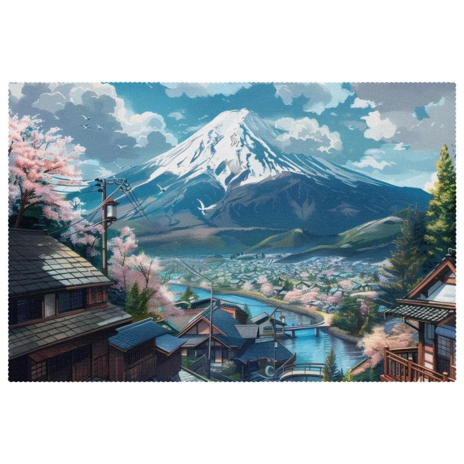 Set de table japonais en tissu Oxford lavable (lot de 4) pour repas quotidiens