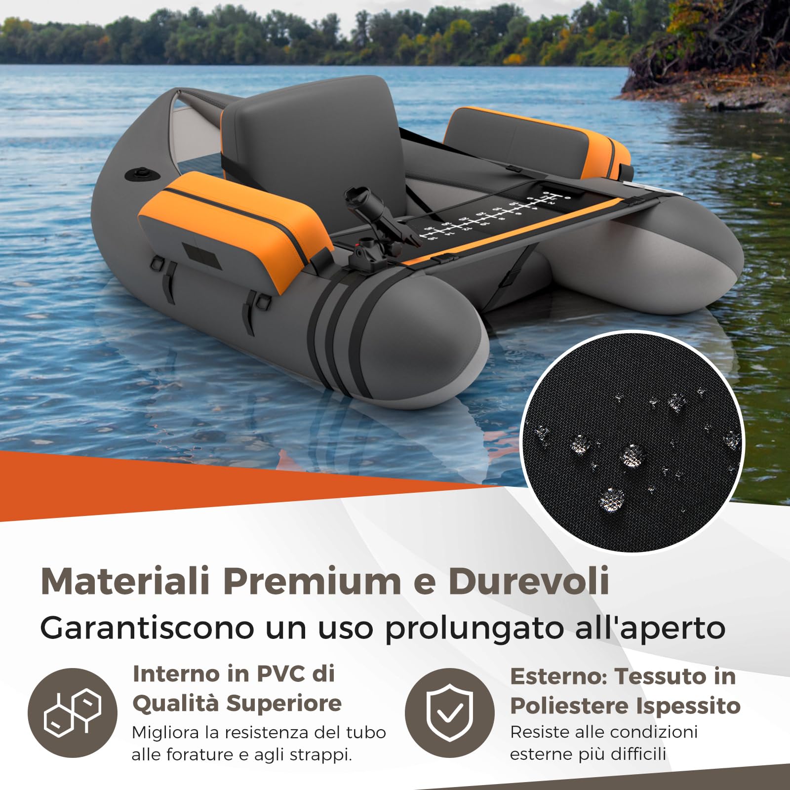 GYMAX GYMA Gommone da Pesca Gonfiabile, Barca da Pesca Portatile a Mosca con Cinghie Regolabili, Portata 160 kg, Pompa, Righello per Pesci, Tasche Portaoggetti, Pagaia, Supporto