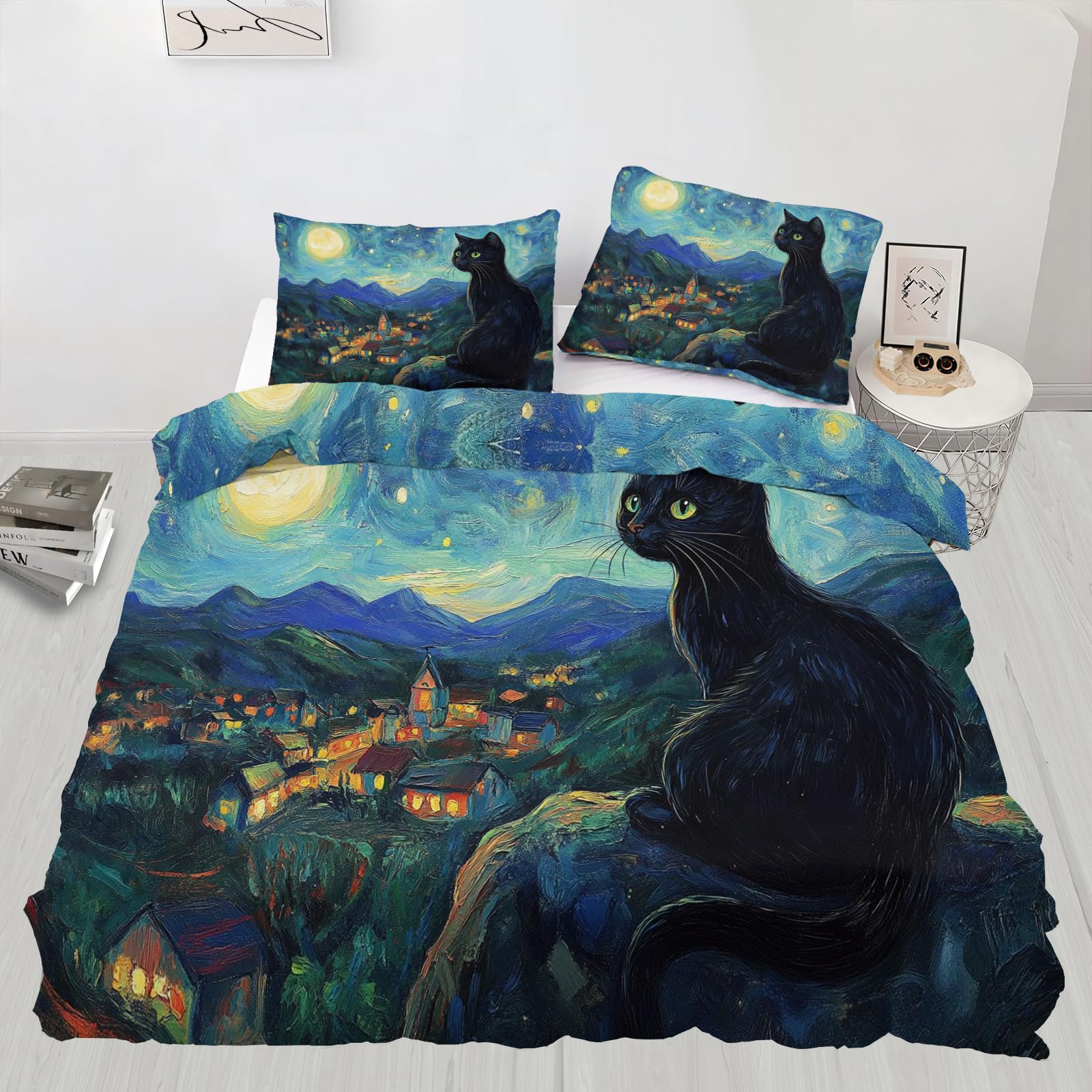 Housse de couette chat en microfibre thermorégulatrice pour 4 saisons