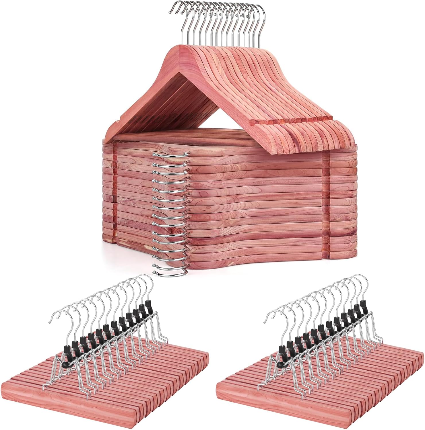 TOPIA HANGER American Red Cedar Wooden Hangers 30 Pack with Pants Hanger Wood Clamp 24 Pack