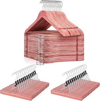 TOPIA HANGER American Red Cedar Wooden Hangers 30 Pack with Pants Hanger Wood Clamp 24 Pack