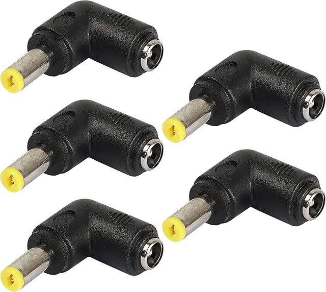 MEIRIYFA 5Pcs DC Power Connector Adapter 90 Degree Angle 5.5mm x 2.1mm Female Jack to 5.5mm x 1.7mm Male Plug Coupler Converter for Laptop CCTV Camera