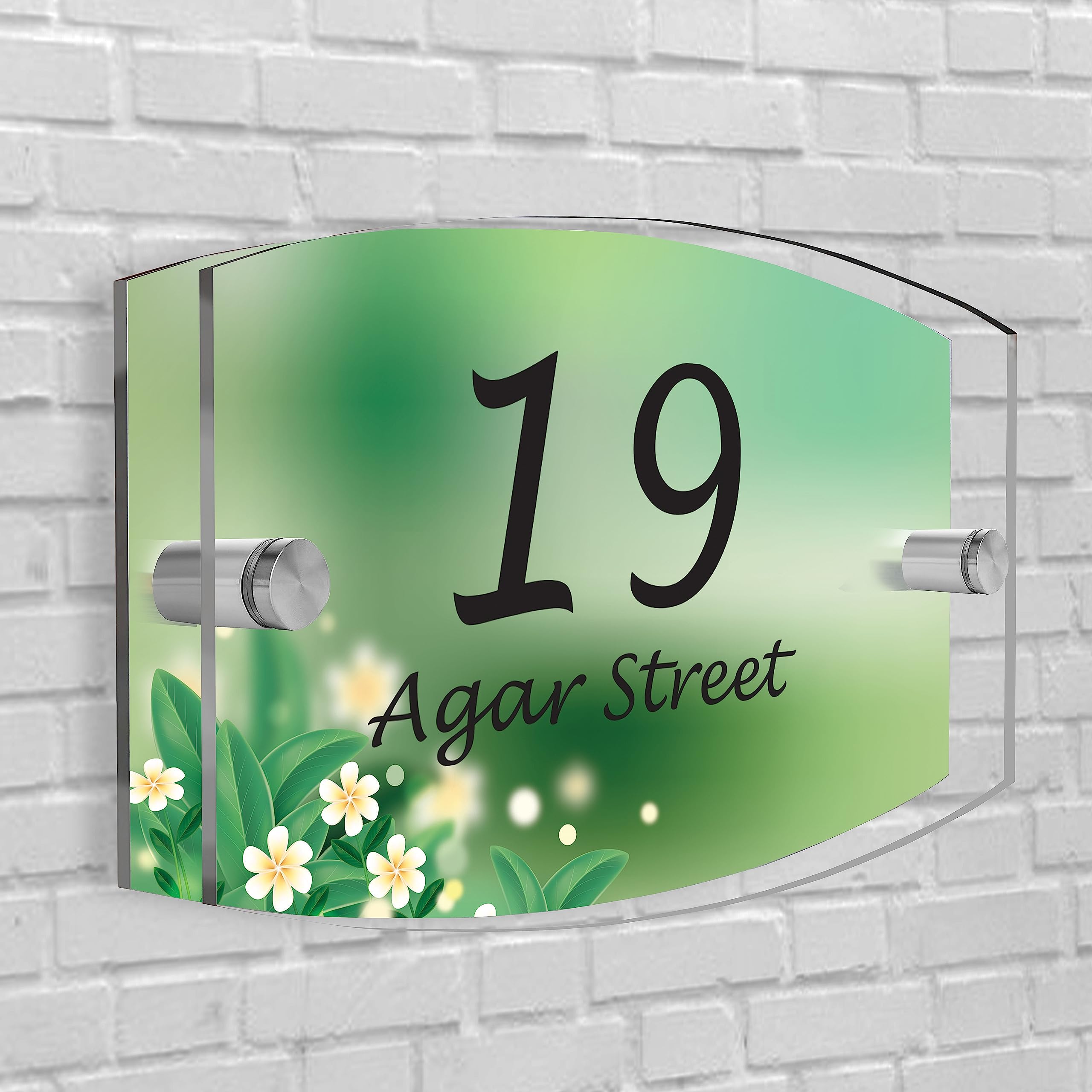 House Sign Plaque Personalised Door Number Street Glasss Effect Acrylic I House signs personalised door number plaque for wall outside I Arc-Rectangle Shape (Design 22)