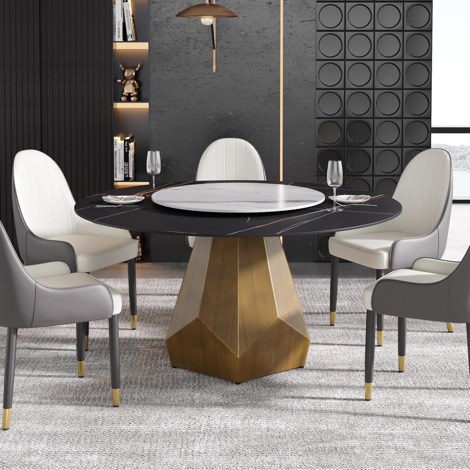 Amazon.com - Round Dining Table - Marble Dining Room Table with Lazy ...