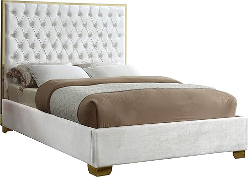 Vista 19 de Meridian Furniture Colección Lana Modern Cama tapizada de terciopelo contemporáneo con acolchado profundo detallado y patas doradas, tamaño Verde