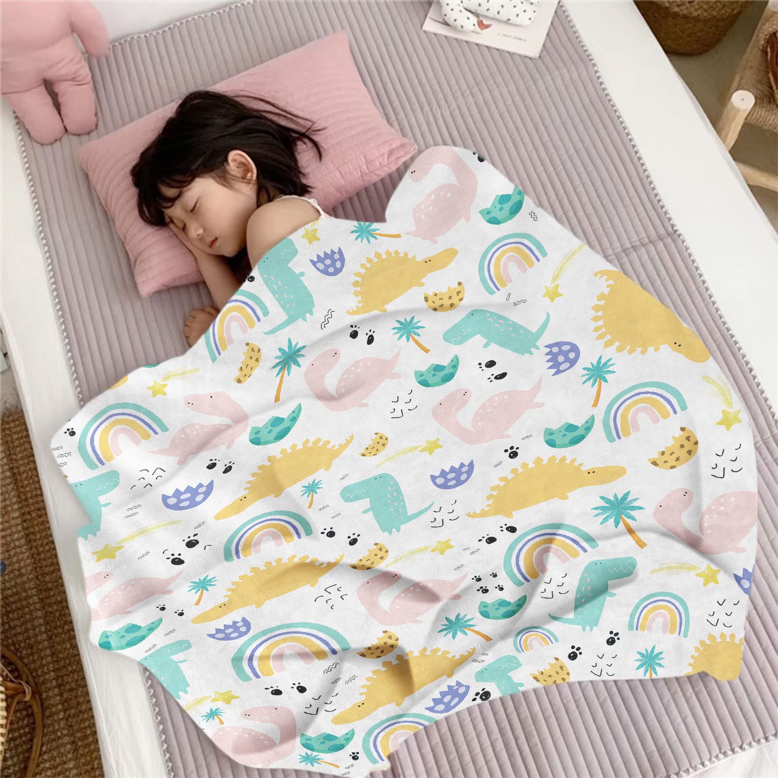 Lingqiang Dinosaur Throw Blanket for Kids 130 x 150 cm Cozy Fluffy Plush Boys Gift - Image 4