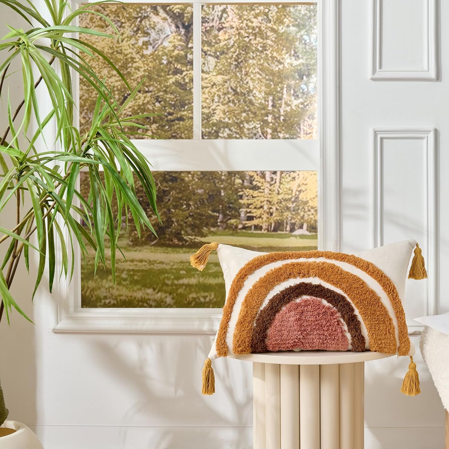 Zealax Boho Decorative Lumbar Pillow Cover 12x20 Inch Rustic Rainbow Tufted Throw Pillow Case with Tassels Colorful Kids Cushion Cover for Couch Bed Living Room Bohemian Home Decor(Only Cover, 1PC) - Image 6