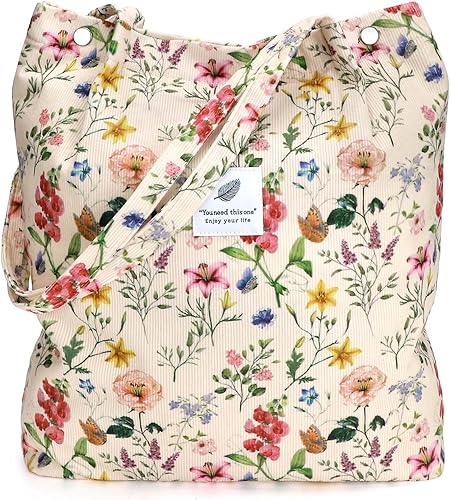 Vista 252 de Tote - Bolsa de hombro reutilizable de pana de gran capacidad con bolsillos interiores para mujeres y niñas Rayas