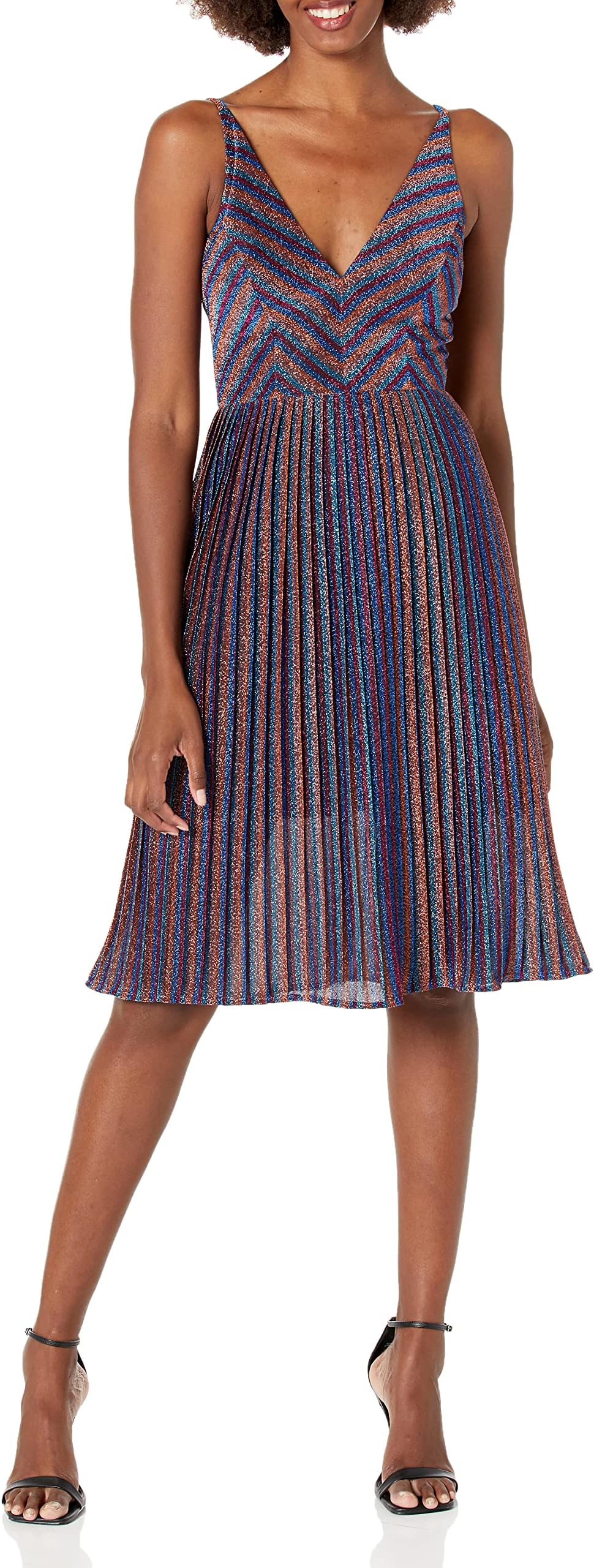 Womens Haley Sleeveless Plunging Fit & Flare Pleated Party Dress