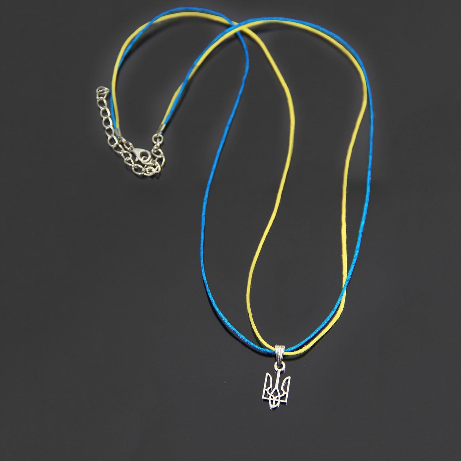 Silver Tryzub Necklace, Blue and Yellow Tryzub Pendant, Handmade Pray for Ukraine Jewelry, Silver Ukrainian Emblem Jewelry, Yellow and Blue Choker, Gift from Ukraine, Ukrainian Seller - Image 5