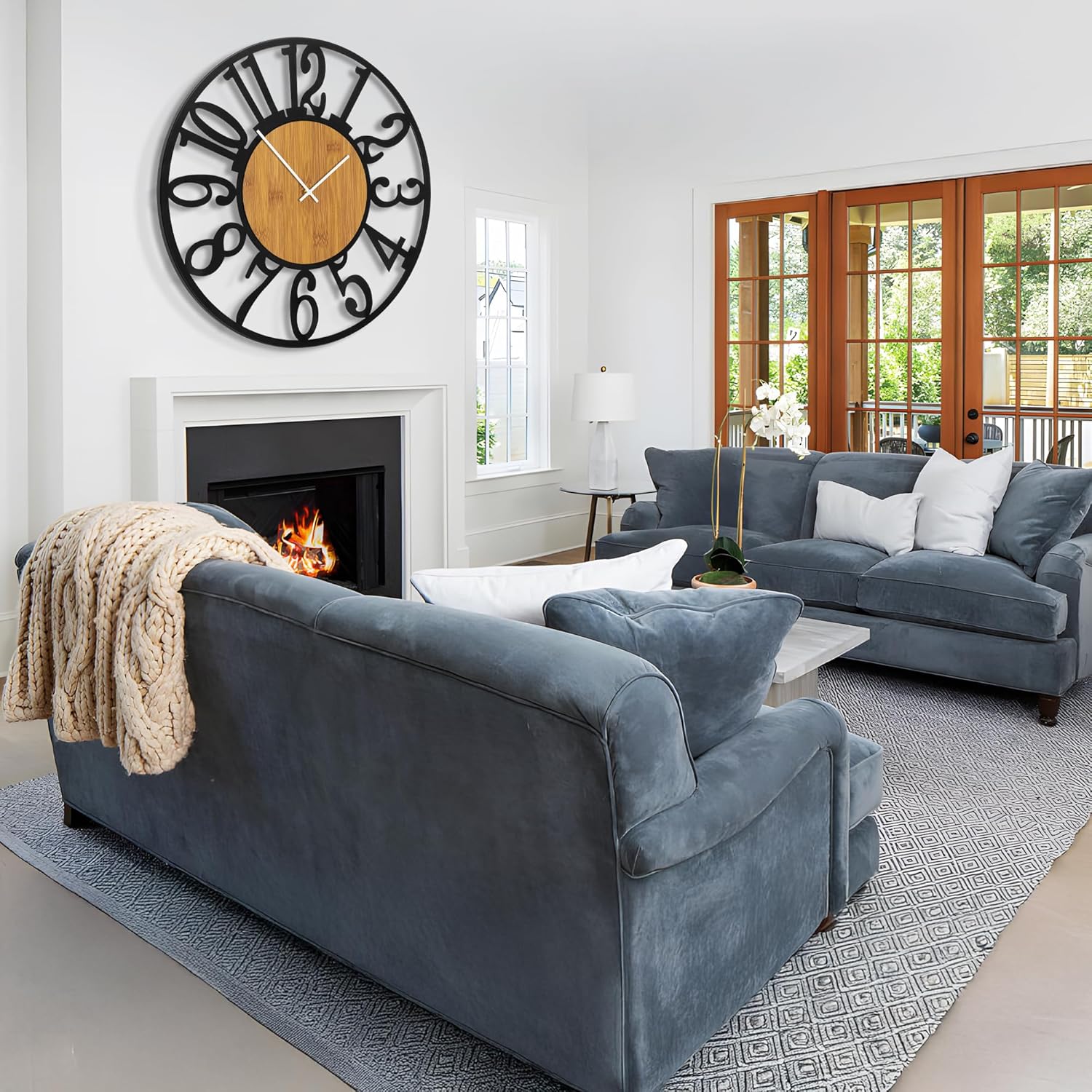 30" Extra Large Wall Clock, Silent Rustic Metal Wood Face Decorative Clock, Battery Operated Farmhouse Modern Oversized Wall Clocks for Living Room, Bedroom, Kitchen, Office, Home Decor