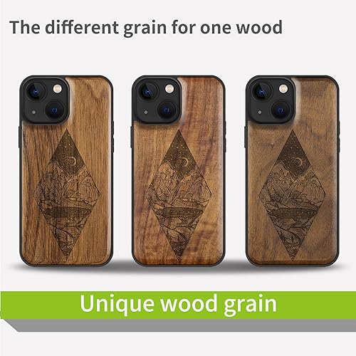 Miniatura 30 de Carveit Funda magnética de madera para iPhone 13 Pro [madera natural y TPU suave negro] funda protectora de madera única y elegante a prueba