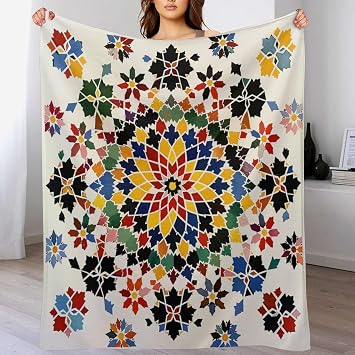 Mosaic Patchwork Throw Blanket, Lightweight Soft Cozy Geometric Floral Blanket for Couch Sofa Bed, 30"x40"
