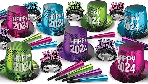 Beistle Assortiment coloré de réveillon du Nouvel An 2024 pour 50 personnes - Fo