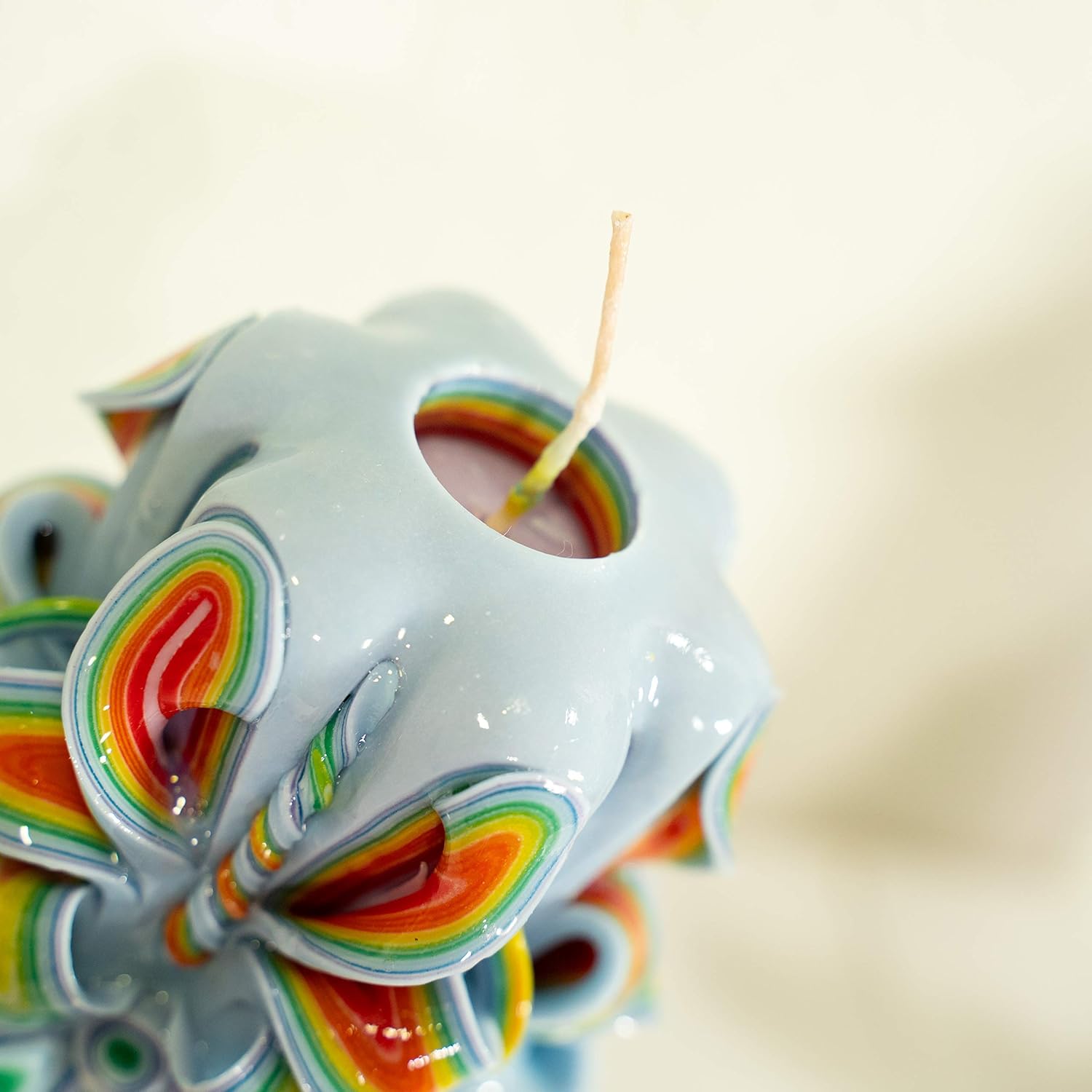 Carved Candle Artisan, Handcrafted Decorative Dipped, Home Decor, Fancy Unique Birthday Gift, New Year, Large, Thanksgiving, Christmas, Gift for mom, Blue Red, Peacock 6"