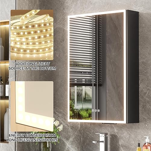 Miniatura 5 de Armario de espejo de baño de 20 x 30 pulgadas, gabinete de medicina, armario de joyería, organizador de almacenamiento de pared, espejo de tocador