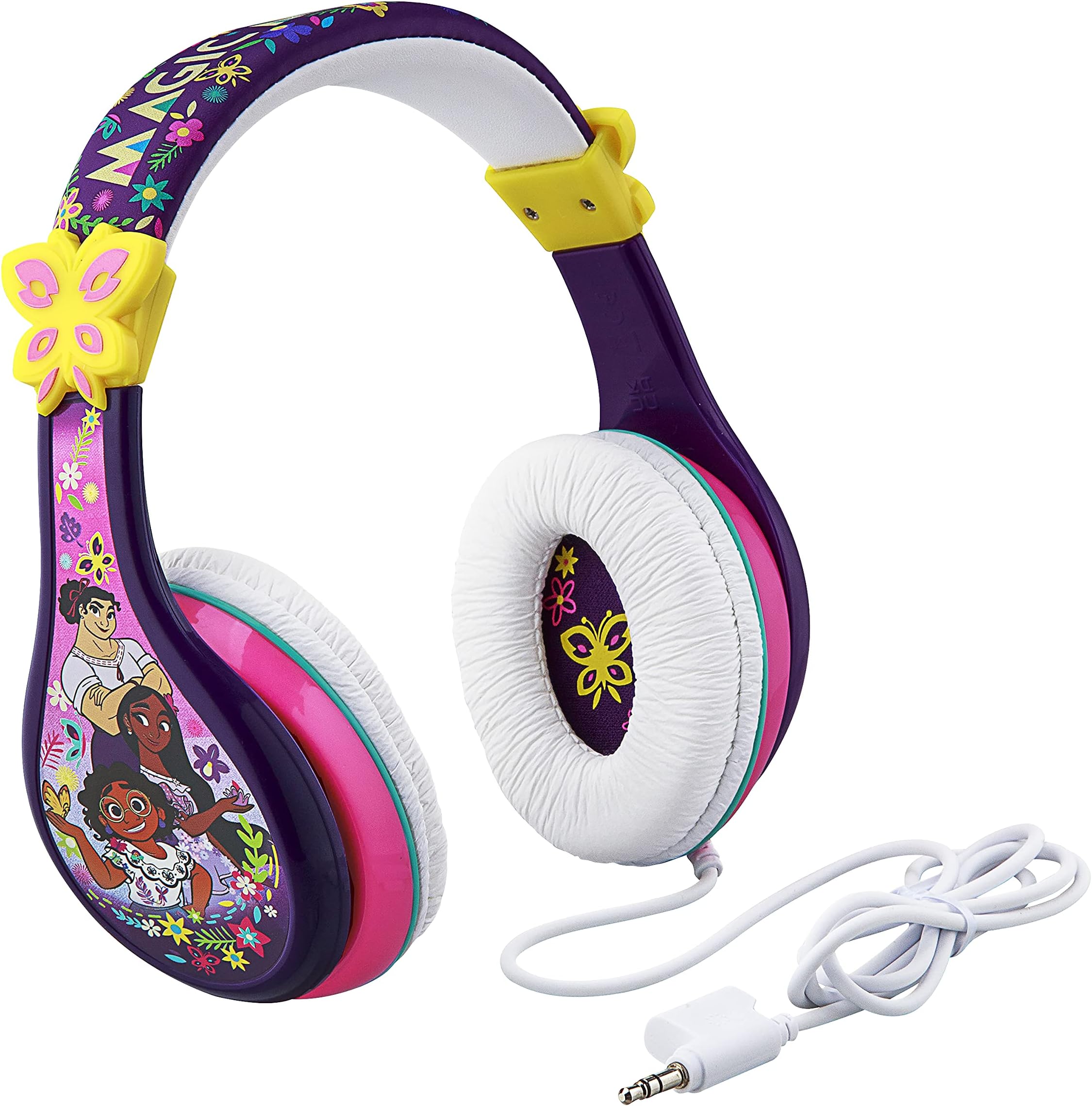 eKidsDisney Encanto Headphones for Kids, Wired Headphones for School, Home or Travel, Tangle Free Toddler Headphones with Volume Control, 3.5mm Jack, Includes Headphone Splitter