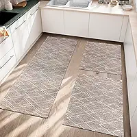 Tapete Kit Cozinha Conjunto Passadeira Capacho Jogo 2 peças e 3 peças Artesanal Tear Jacquard Antiderrapante Estampa Geométrico Marrom Rústico Decorativo (Conjunto 3 Peças)