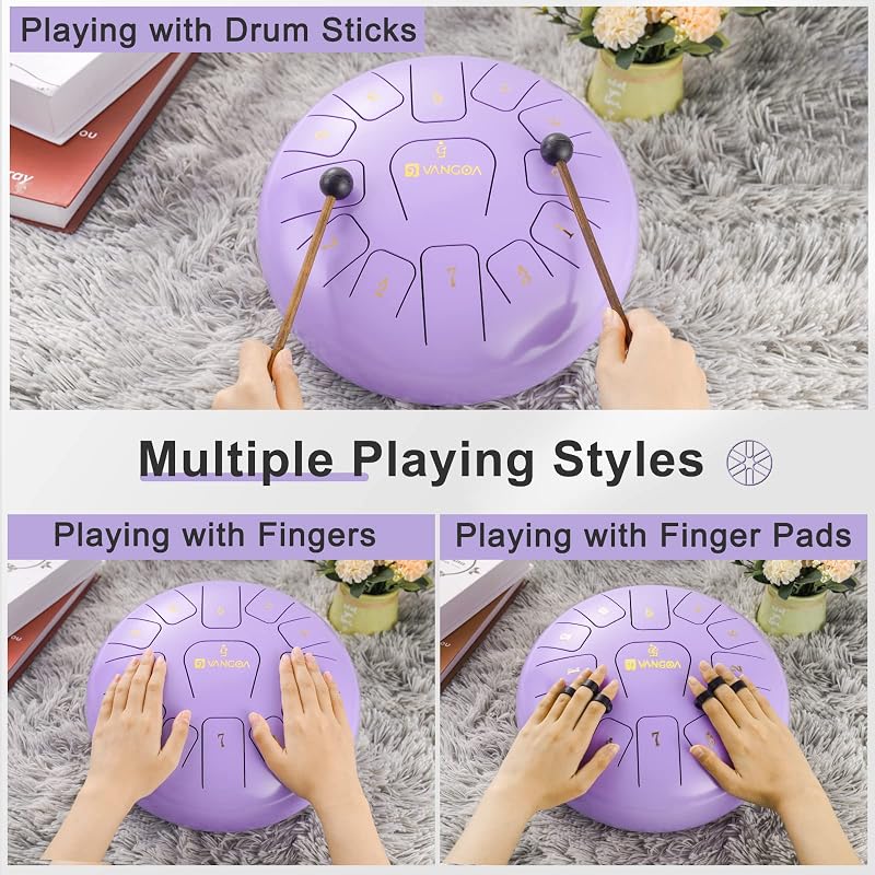 Vangoa 12 Colos Acél Tongue Drum - 13 Hangú C-Dúr Hangszer Meditációhoz és Jógához, Ütővel, Hangjegy Matricával és Ujjvédővel