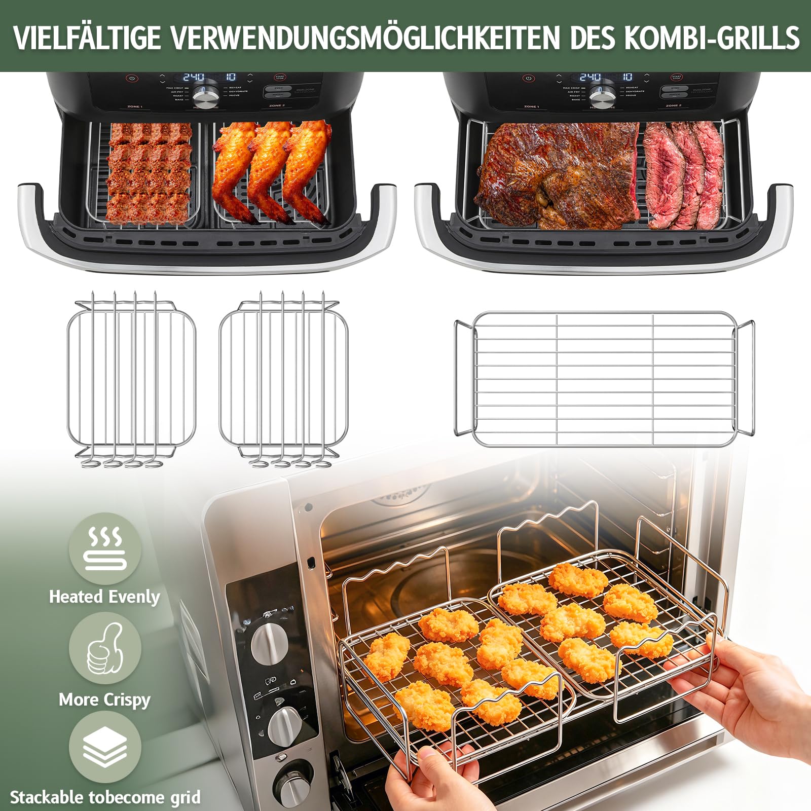 Airfryer Zubehör für Ninja AF500EU Foodi FlexDrawer Dual Zone Ninja Heißluftfritteuse Zubehör mit 1×10,4L und 2×5,2L Silikonform & Grillrost, BPA-frei Wiederverwendbar (31 Stück)