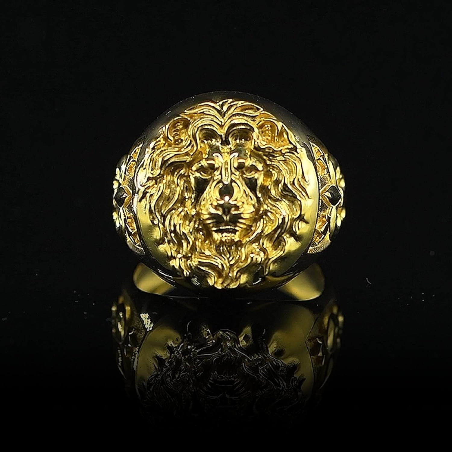 14K Gold Lion Head Signet Ring | 18K Gold Wild Animal Beast Solid Band Ring | 10K Gold Handmade Custom Men Women Gift Jewelry 0,74 X 0,82 Inch