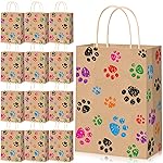Blulu 20 Pcs Puppy Dog Paw Gift Bags with Paper Twist Handles, Dog Gift Paper Paw Treat Goodie Bags for PET Treat Party Favor, 6.3 x 3.1 x 8.6 Inch(Kraft Backing)