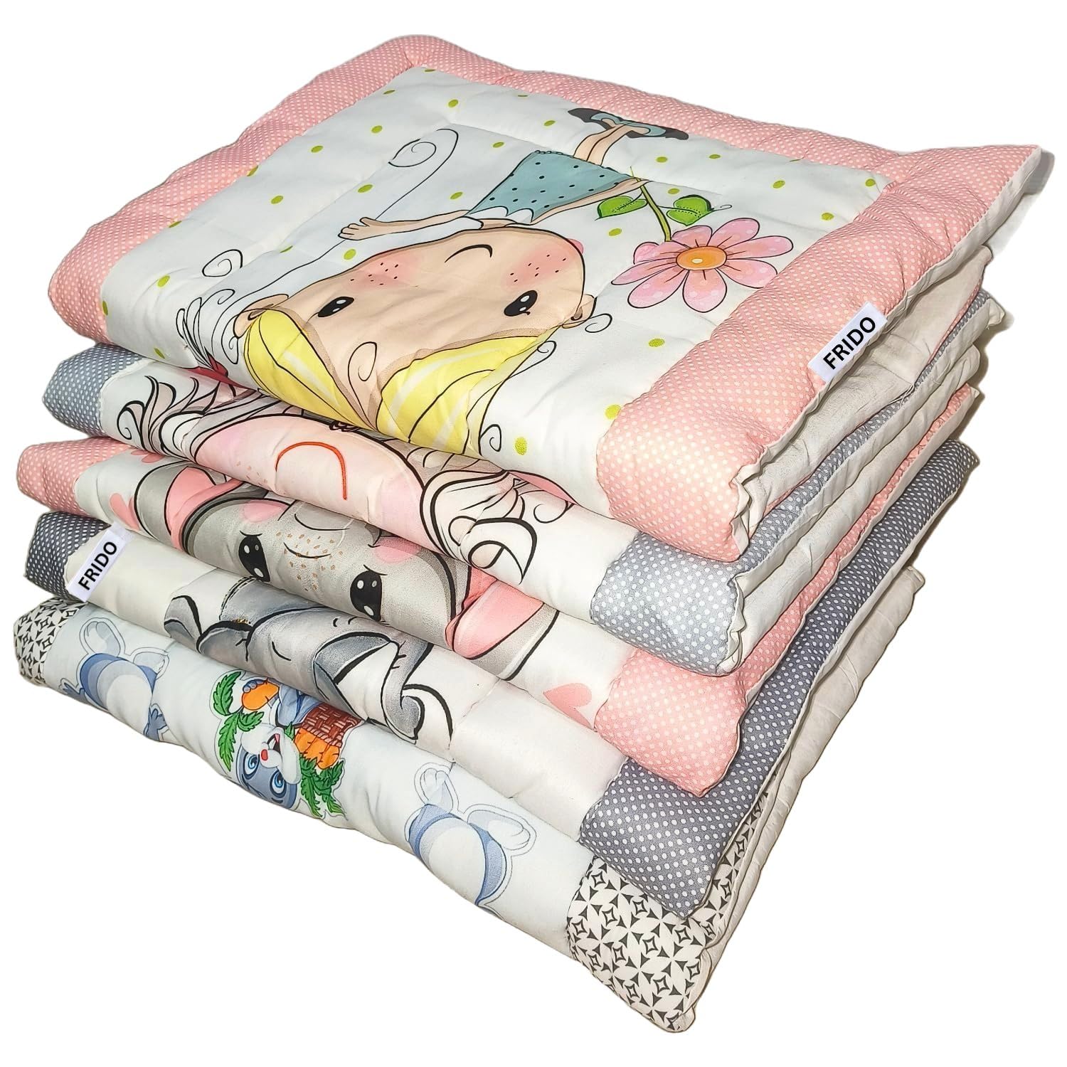 FRIDO New Born Baby Godadi Pack of 5 Combo Set Soft Cotton godi| Godari | Baby Bed | Crib Sheet | Cartoon Mat Baby Godadi | Bedding Set |Multicolor(Set of 5) (Grey)