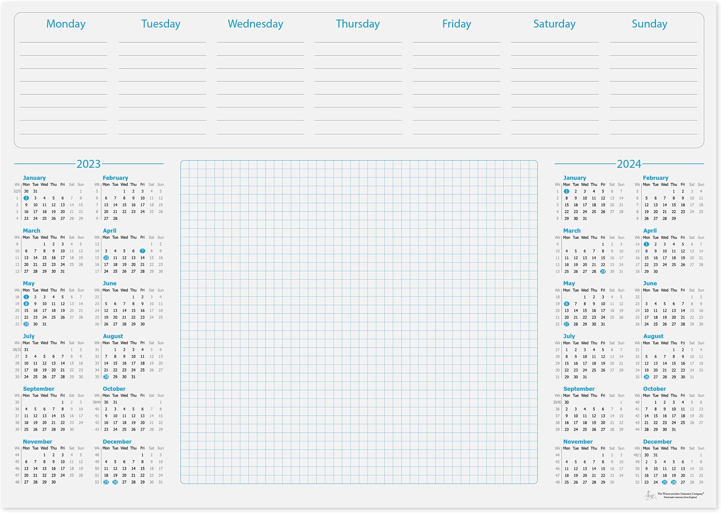 A3 2 year (2024/2025) calendar graph pad