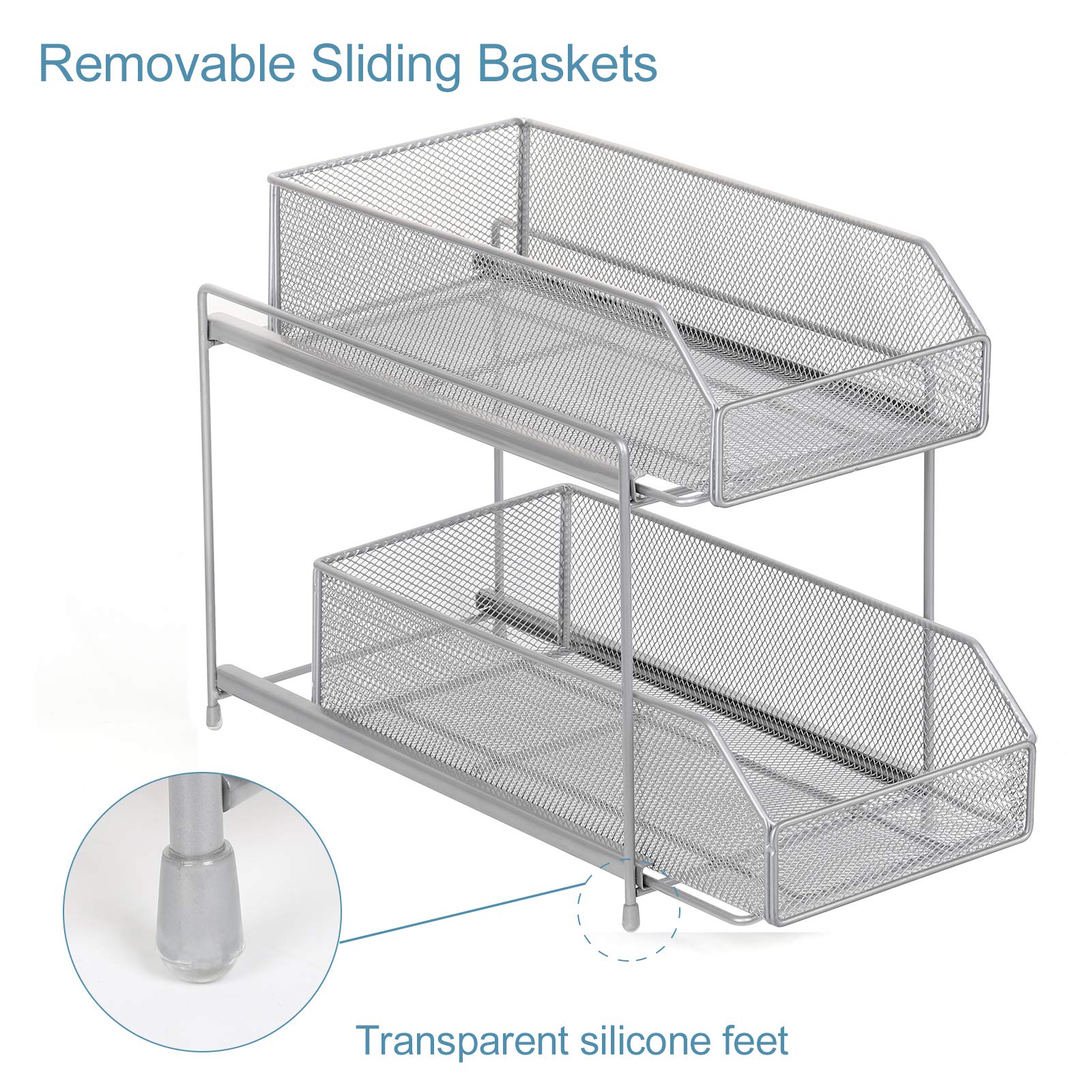 NEX 2 Tier Under Sink Organizer and Storage, Sliding Basket