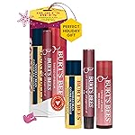 Burt\'s Bees Christmas Gifts, 3 Lip Care Stocking Stuffers Products, Mistletoe Kiss Set - Vanilla Bean Moisturizing Lip Balm, Red Dahlia Tinted Lip Balm & Fig Lip Shimmer (3-Pack)