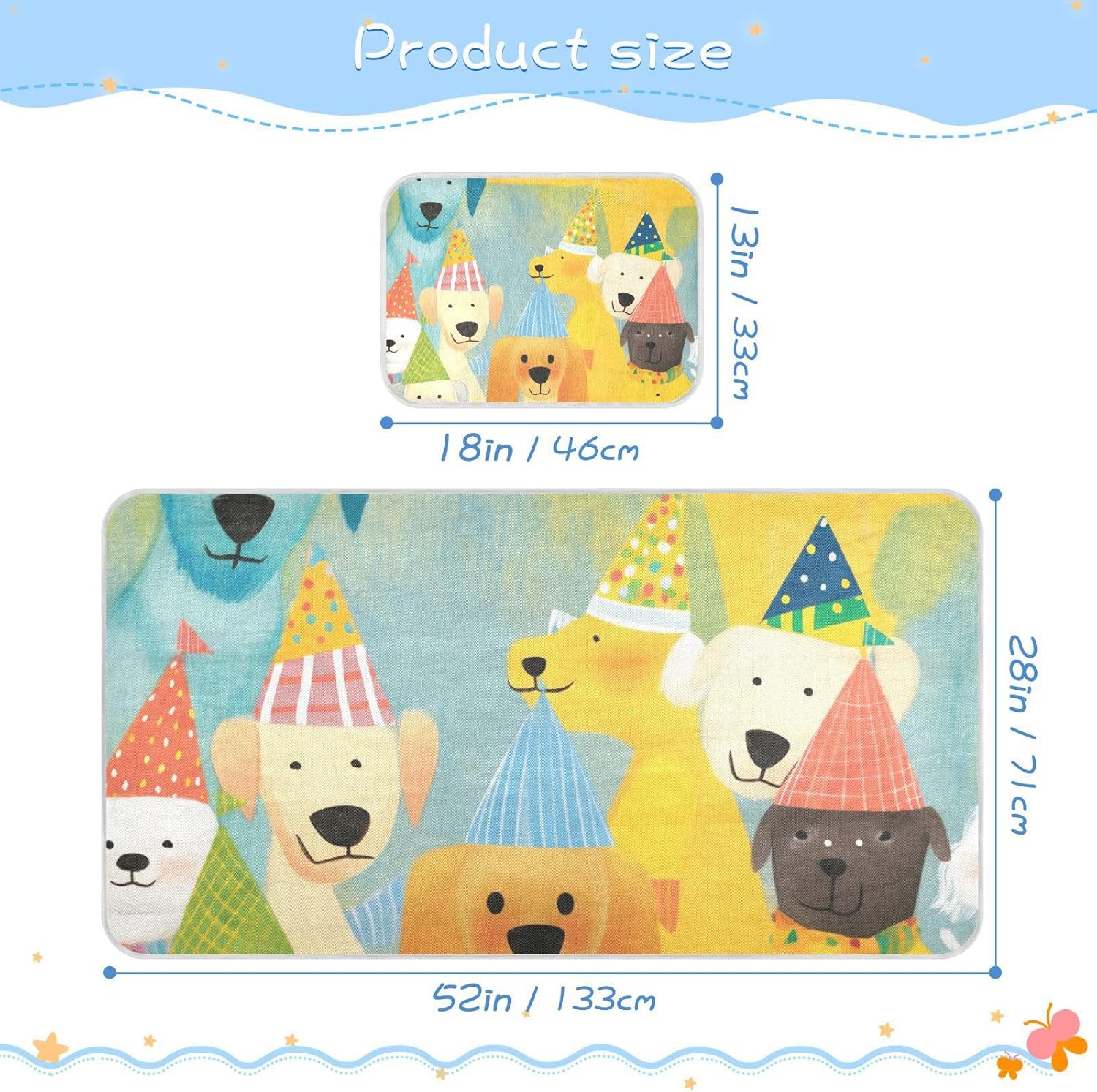 Dogs Family Party Cartoon Cute Cooling Baby Mattress Protector pad 28" x 52" Ultra Soft Pads for beds for Baby&Toddler