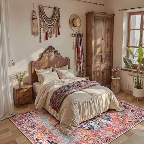 Miniatura 202 de Lahome Alfombra bohemia con medallón floral de 3 x 5 pies, suave, impresa, para baño, cocina, entrada, vestíbulo, vintage, antideslizante, lavable