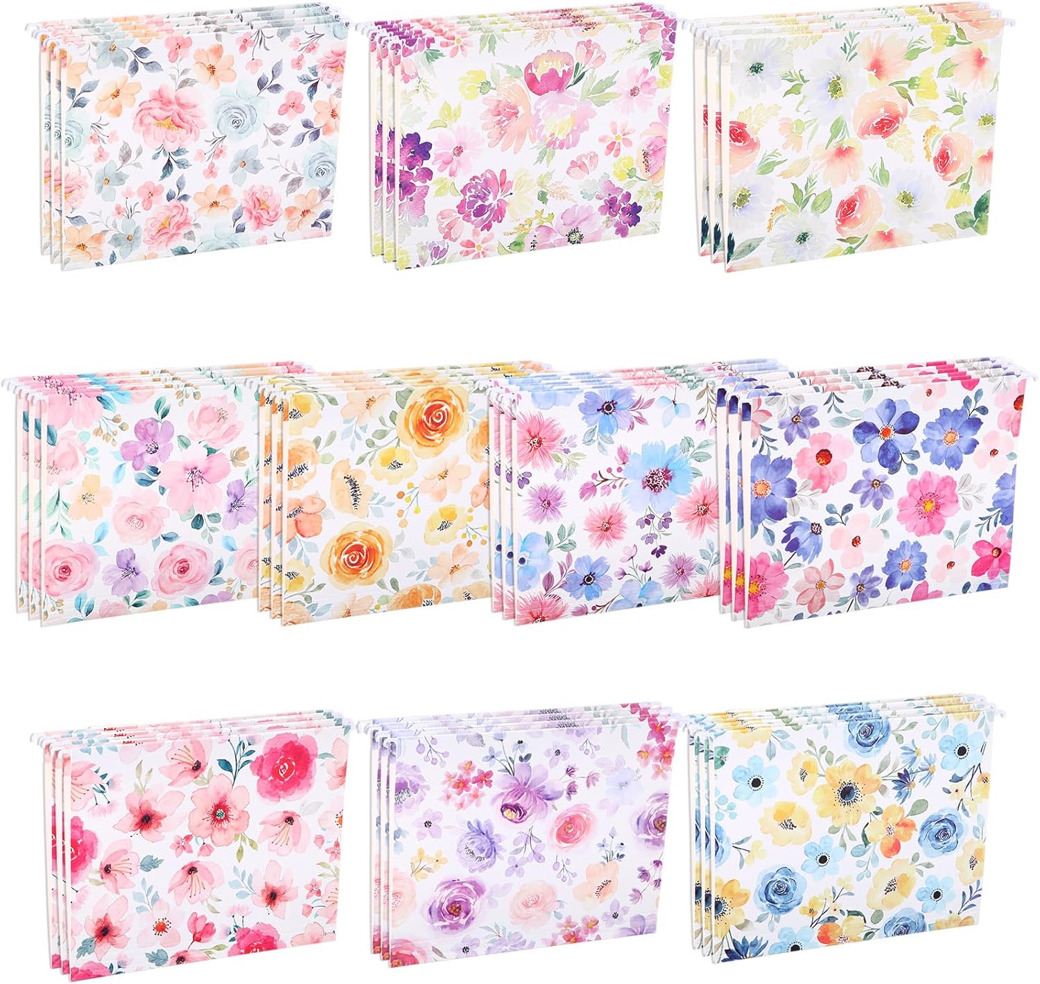 Janmini 30 Pcs Decorative Hanging Folders with Seamless Floral Design, Including Adjustable Tabs and Inserts, Letter Size Hanging File Cabinet Office Supplies Organizers for Desk Office School