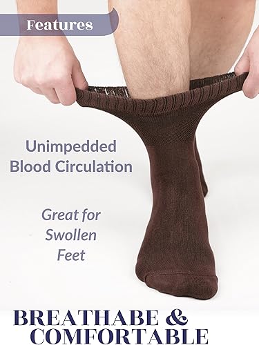 Vista 66 de Hugh Ugoli Calcetines para diabéticos para hombre, calcetines tobilleros sueltos, bambú, extra anchos, finos, sin costuras, parte superior no 17
