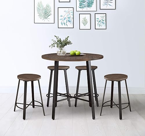 Miniatura 5 de Lexicon Redding Mesa de comedor redonda de altura de mostrador, marrón bruñido/gris