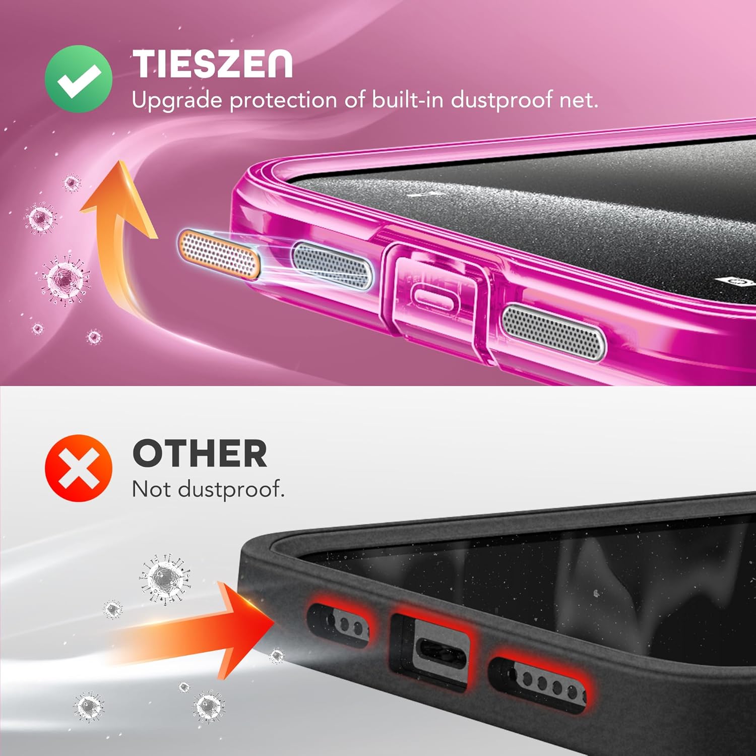 TIESZEN for iPhone 15 Pro Max Case, Compatible with MagSafe, Built-in Privacy Screen Protector and Camera Protection, Anti Spy Full Body Dustproof Shockproof Hard Phone Case 6.7",Neon Pink