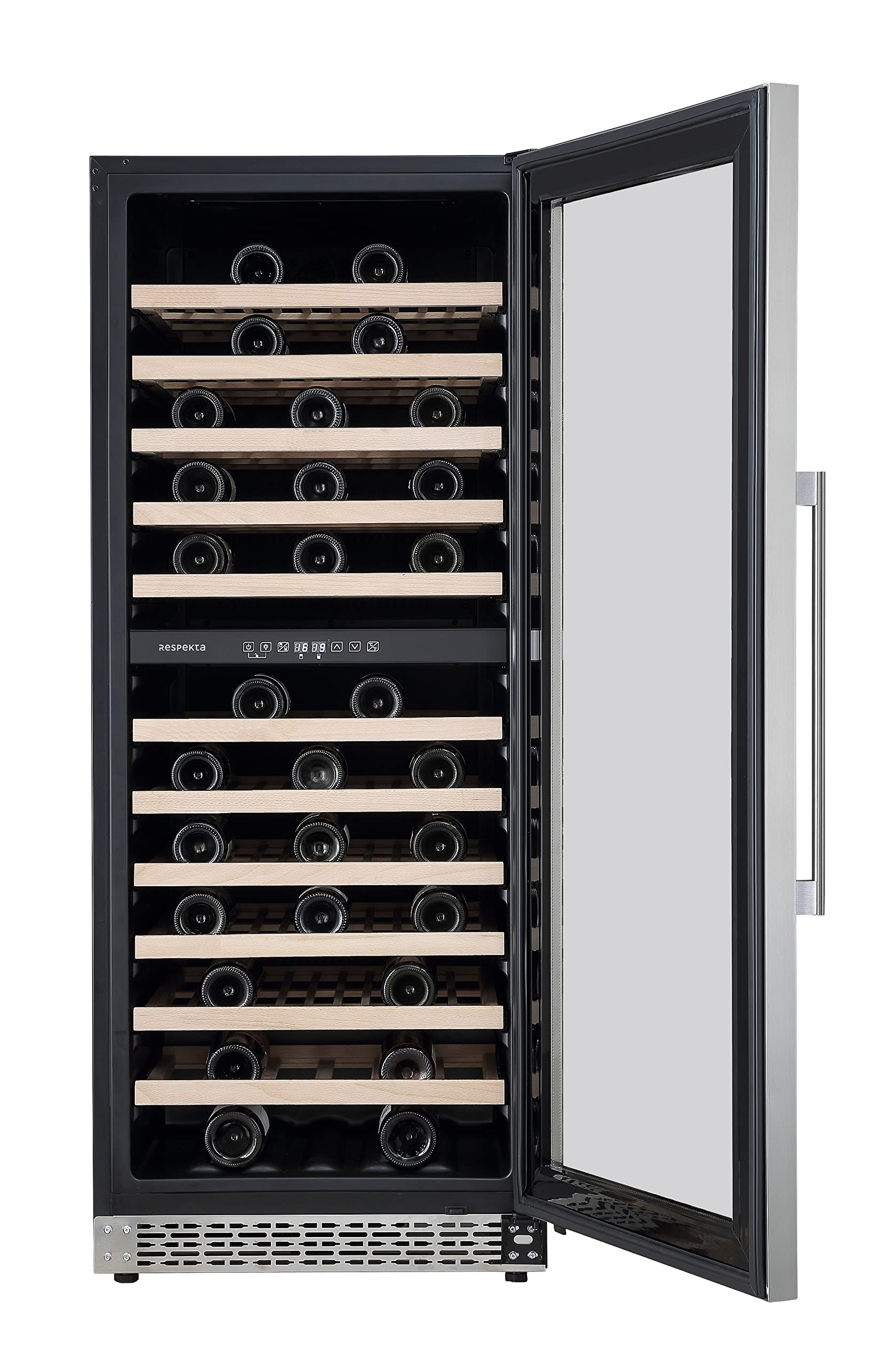 Respekta Weinkühlschrank freistehend für 122 Standardflaschen/Einbaufähig / 320 L Nutzinhalt / 2 Temperaturzonen/Touch Control/LED Leuchte/WechselbarerTüranschlag / 43 dB/WKS 122-19