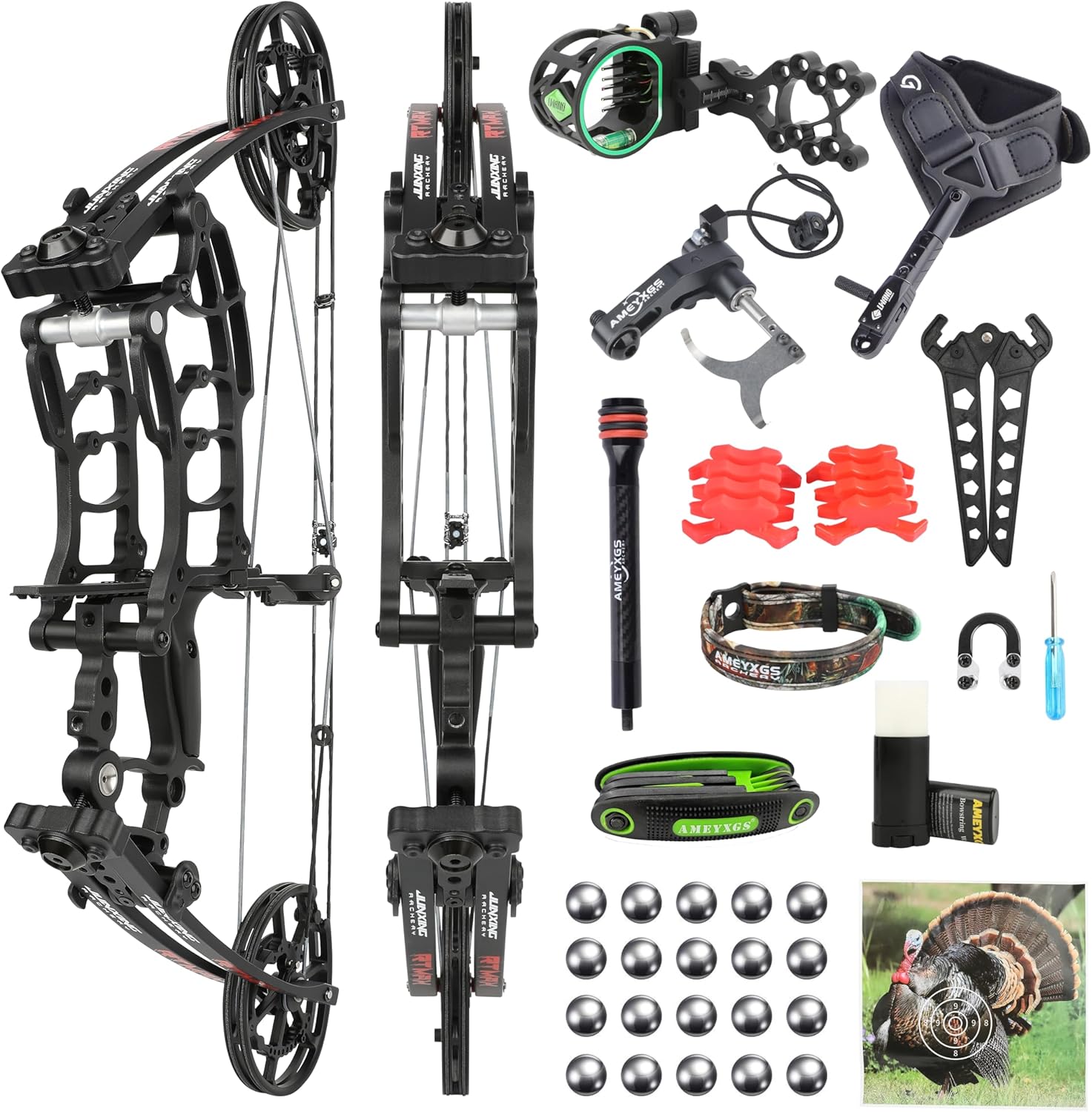 Archery Compound Bow Set Arrows and Steel Balls Dual Purpose Bow 40-65 lbs Draw Weight Adult Hunter for Outdoor Hunting Target Archery Shooting Training