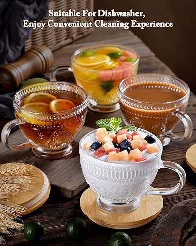 Miniatura 5 de AJARAERA Juego de 6 tazas de café vintage de vidrio de 16 onzas, tazas de café transparentes, vasos de agua, vasos para beber, juego de tazas de