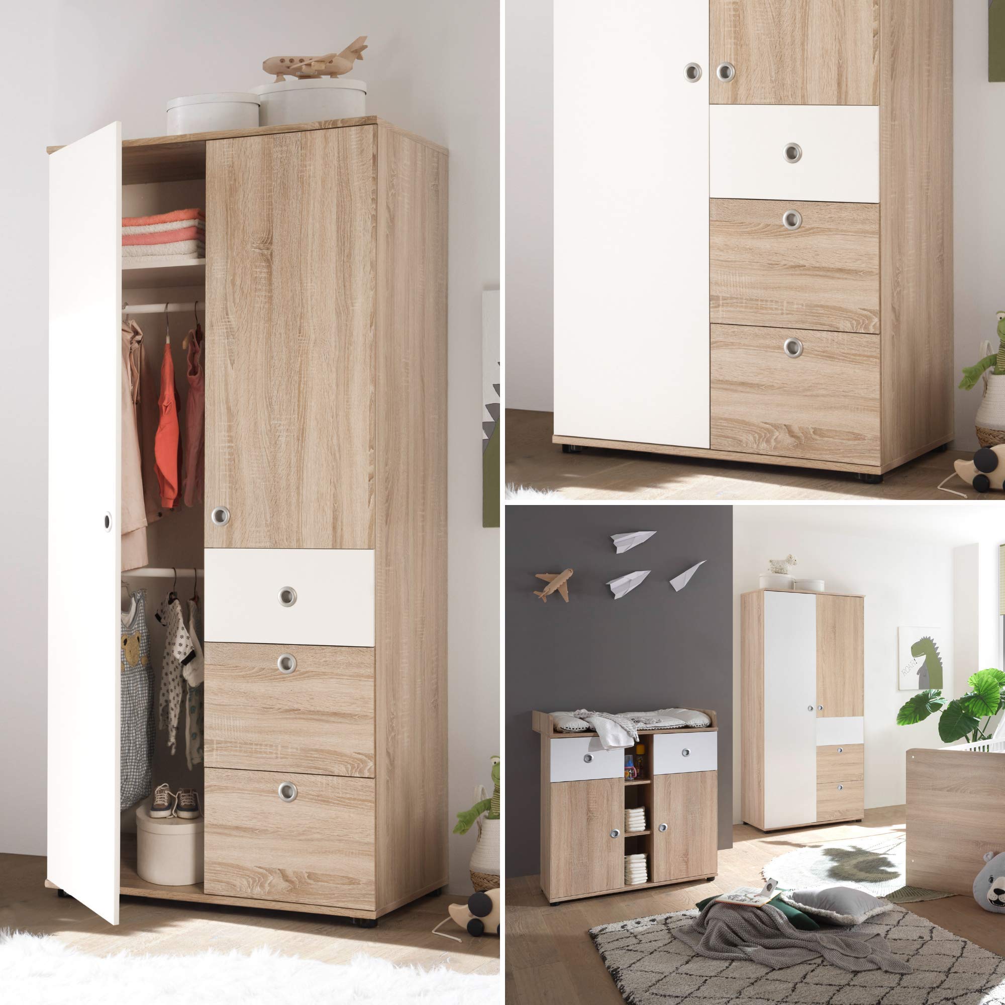 Stella Trading Wiki Armoire Élégante et Polyvalente, Grand Espace de Rangement, 2 Portes Battantes, Aspect Chêne Sonoma/Blanc, Dimensions (l x H x P) 90 x 191 x 53 cm