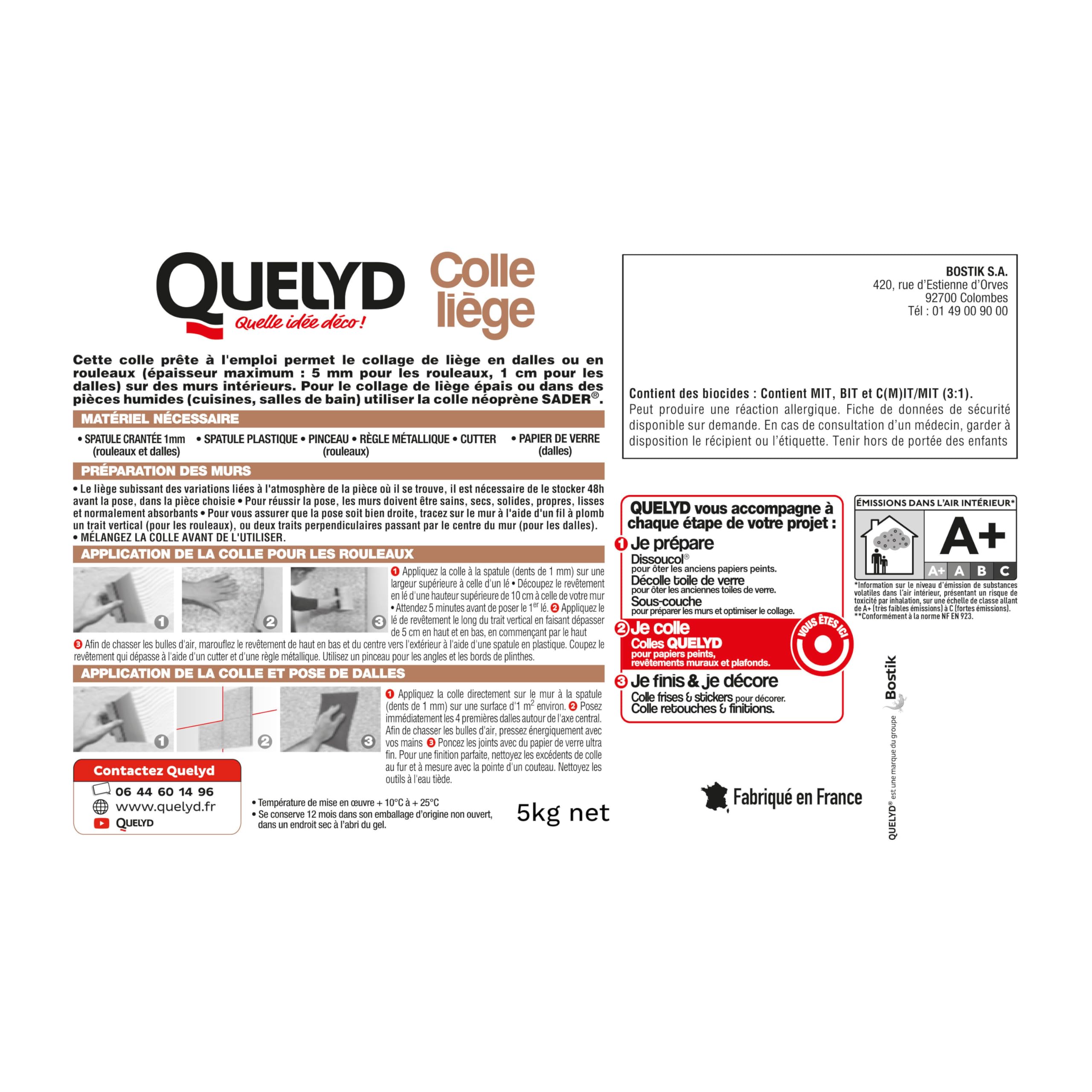Quelyd Colla Sughero da parete Pasta - Piastrelle e rotoli, interni - Pezzi non umidi - Applicazione da parete diretta - Vaso da 5 kg