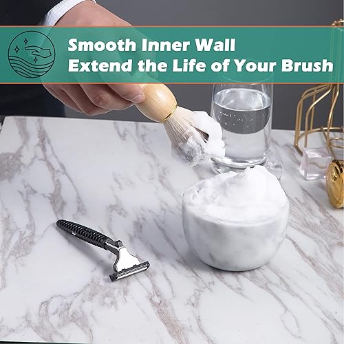 Miniatura 4 de Tazón de afeitar de mármol para jabón y crema de afeitar, taza de jabón de afeitar que mantiene el calor mejor, taza de afeitar de espuma rica para