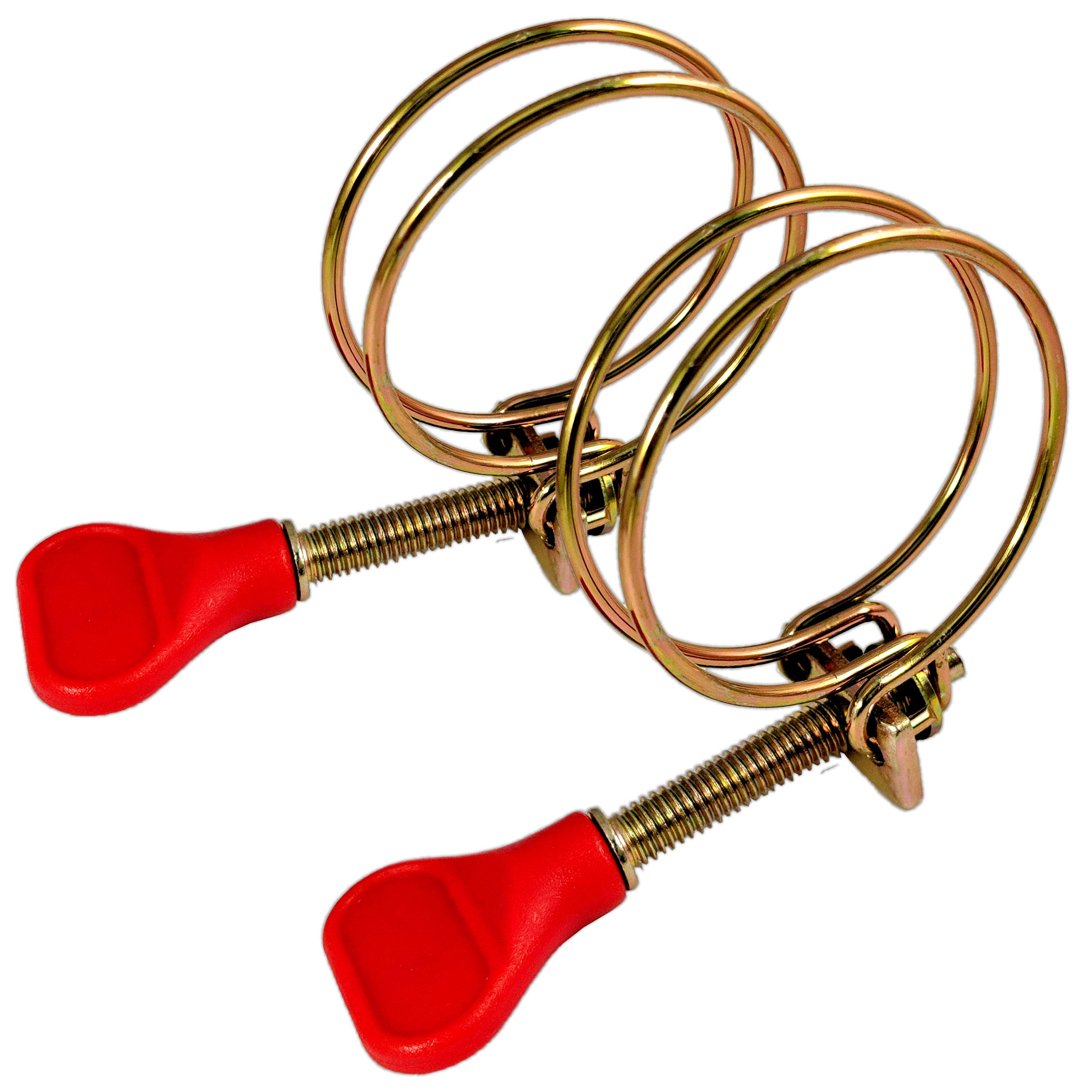 2X Double Wire Hose Clamps Red - 32-40mm - for 1.25" Ribbed Hosing
