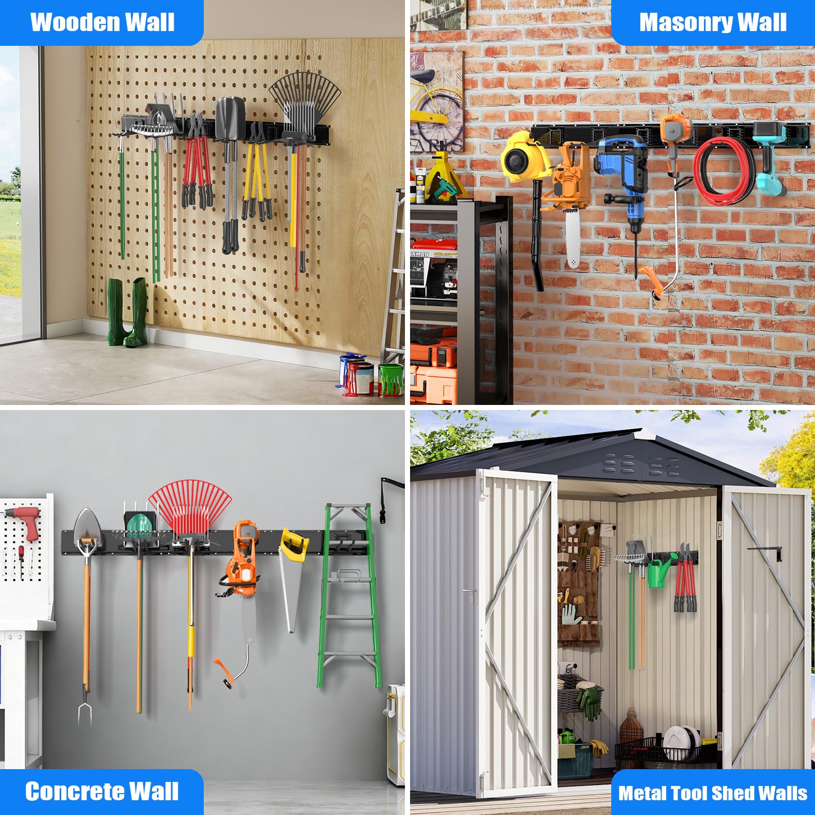 Heavy Duty Garage Tool Organizer Wall Mount & Garden Tool Organizer, 48-Inch Adjustable Garden Tool Storage Rack, Ideal for Garden Storage, Garage Organization and Storage, 600-LB Capacity - 5