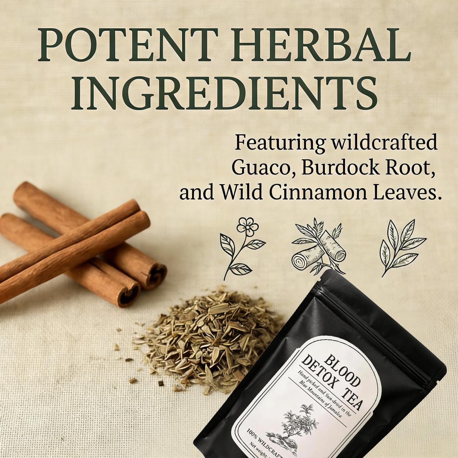 Blood Detox Tea Jamaica Healing Garden, with Guaco, Burdock Root, Oregano, Cinnamon, Moringa, 4.23oz(120g)
