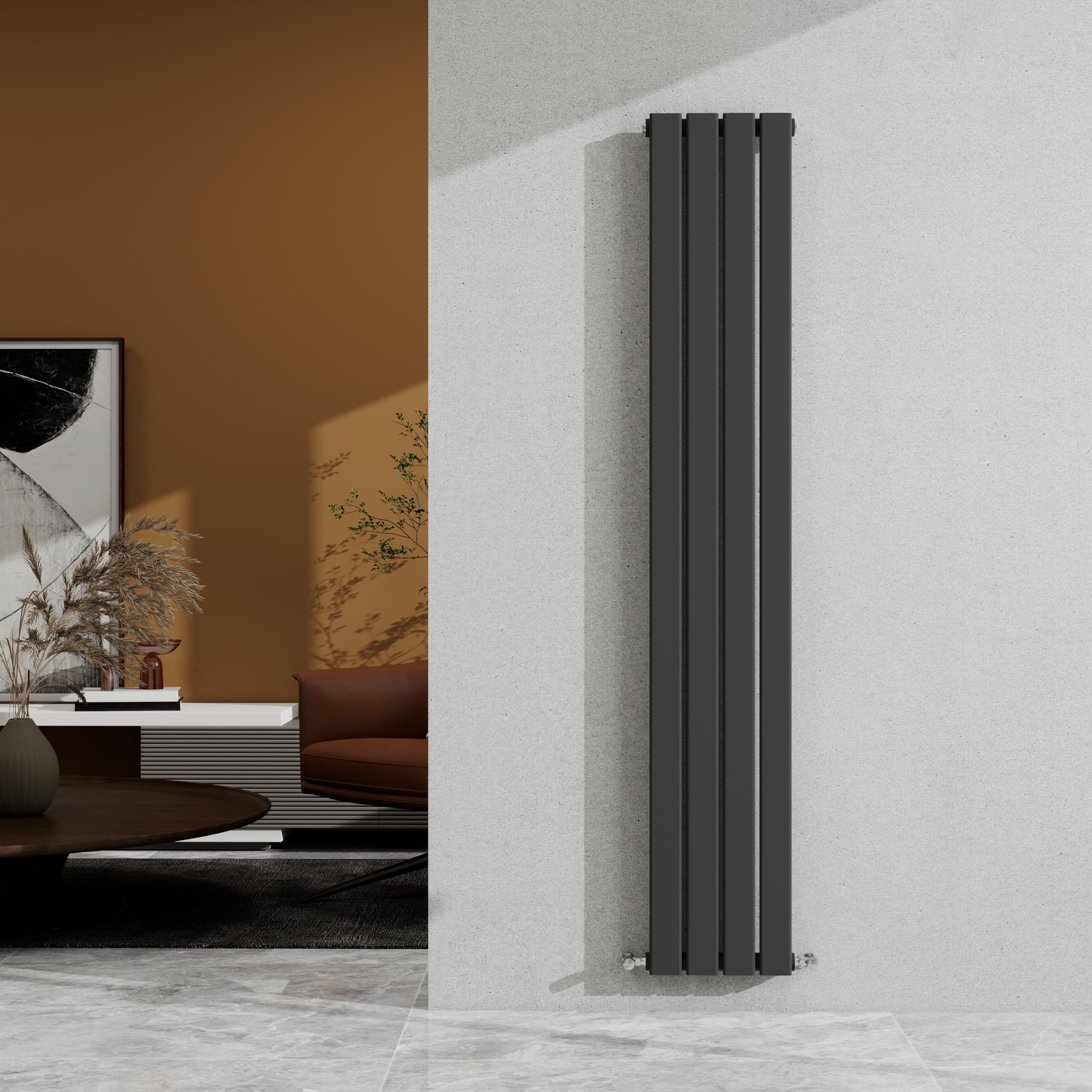 Sky Bathroom Anthracite 1600×272Mm Vertical Designer Radiator Single Panel Modern Central Heating Flat Panel Rad 1872 Btu